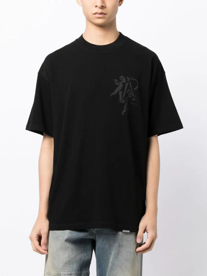REPRESENT Cherub Initial Logo Print Cotton T-Shirt Jet Black - MAISONDEFASHION.COM