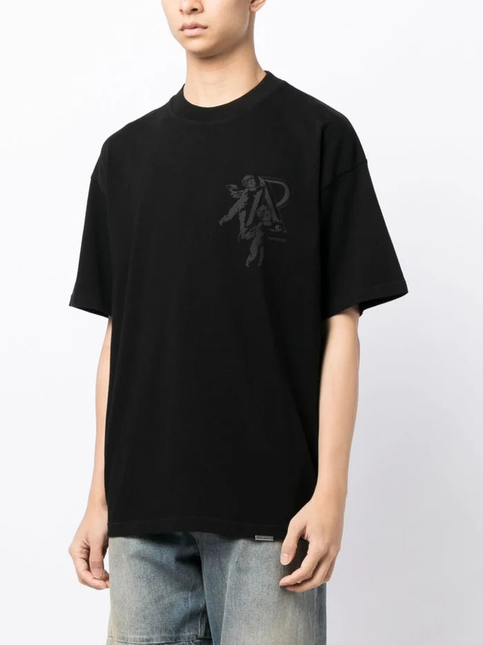 REPRESENT Cherub Initial Logo Print Cotton T-Shirt Jet Black - MAISONDEFASHION.COM