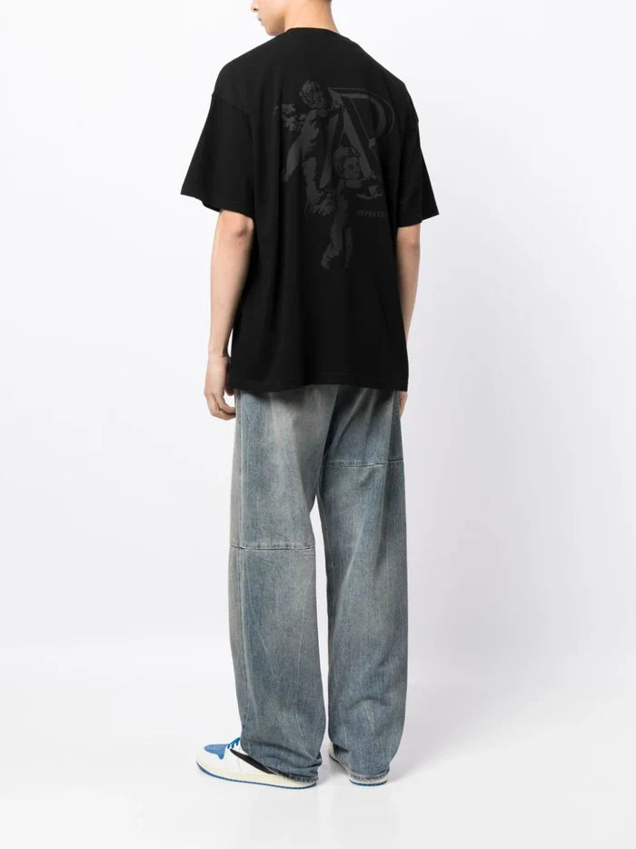 REPRESENT Cherub Initial Logo Print Cotton T-Shirt Jet Black - MAISONDEFASHION.COM