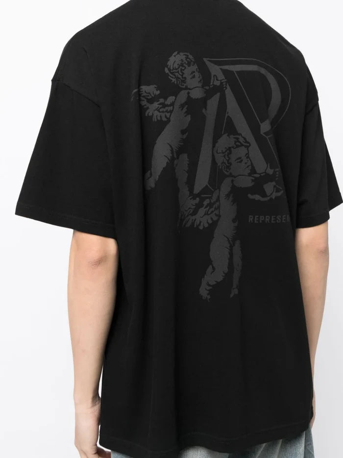 REPRESENT Cherub Initial Logo Print Cotton T-Shirt Jet Black - MAISONDEFASHION.COM