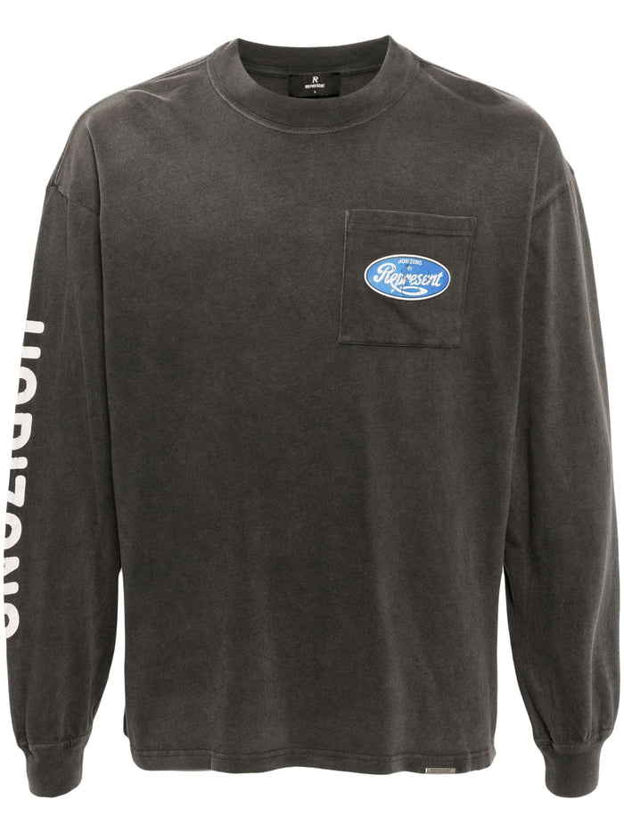 REPRESENT Classic Parts Graphic Cotton Longsleeve T-Shirt Aged Black - MAISONDEFASHION.COM