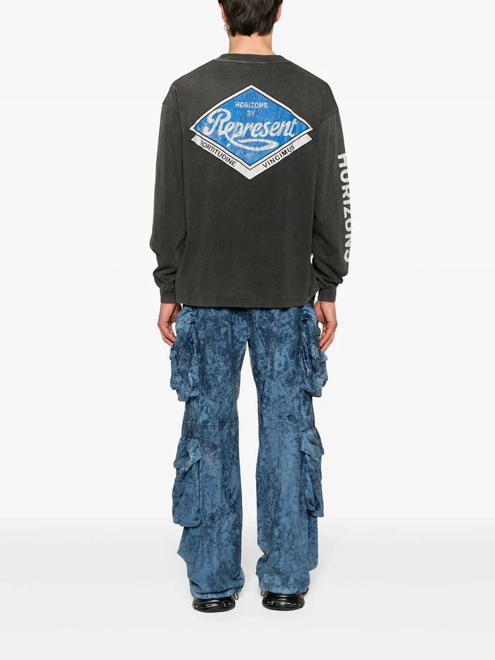 REPRESENT Classic Parts Graphic Cotton Longsleeve T-Shirt Aged Black - MAISONDEFASHION.COM