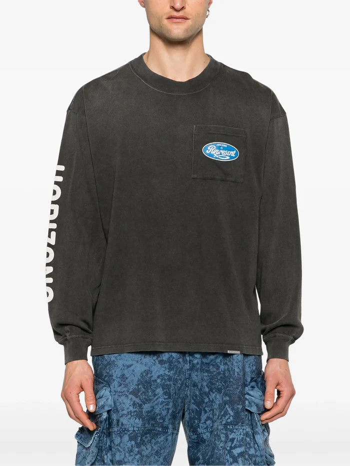 REPRESENT Classic Parts Graphic Cotton Longsleeve T-Shirt Aged Black - MAISONDEFASHION.COM