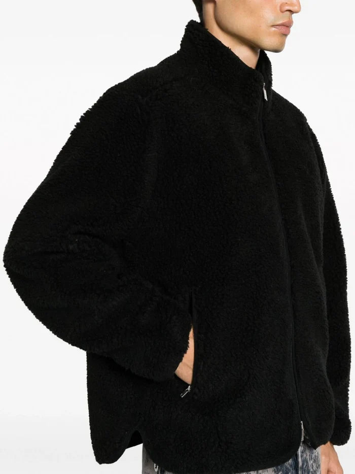 REPRESENT Fleece Zip Through Jacket Jet Black - MAISONDEFASHION.COM