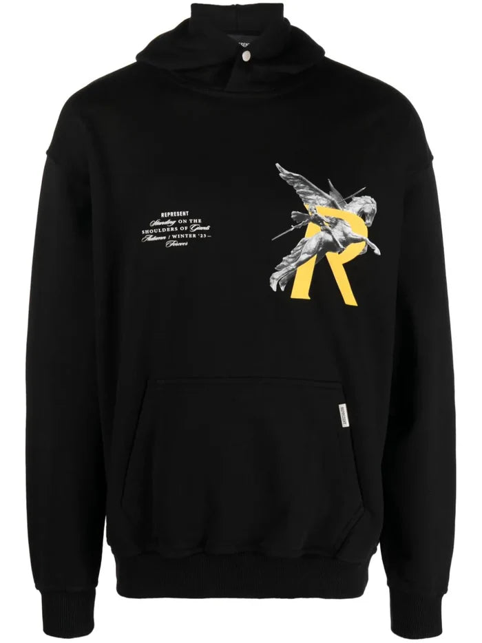 REPRESENT Giants Logo-Print Cotton Hoodie Black - MAISONDEFASHION.COM