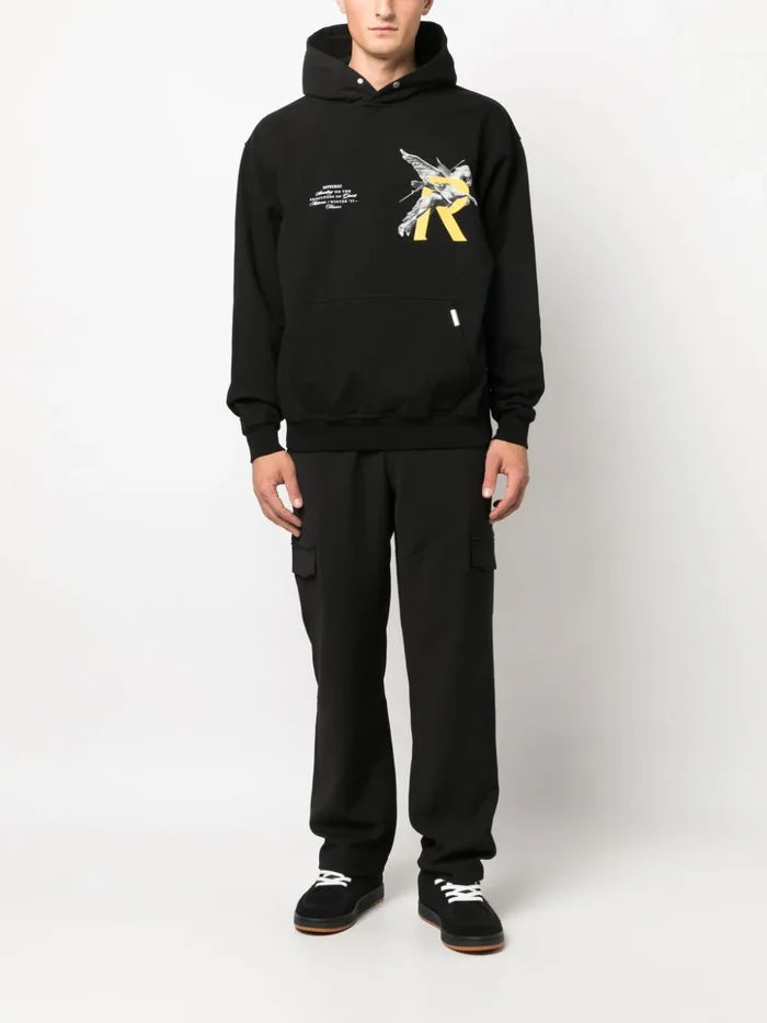 REPRESENT Giants Logo-Print Cotton Hoodie Black - MAISONDEFASHION.COM