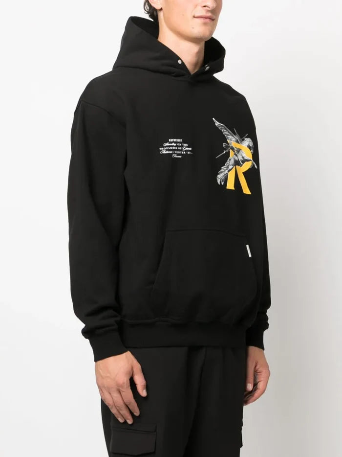 REPRESENT Giants Logo-Print Cotton Hoodie Black - MAISONDEFASHION.COM