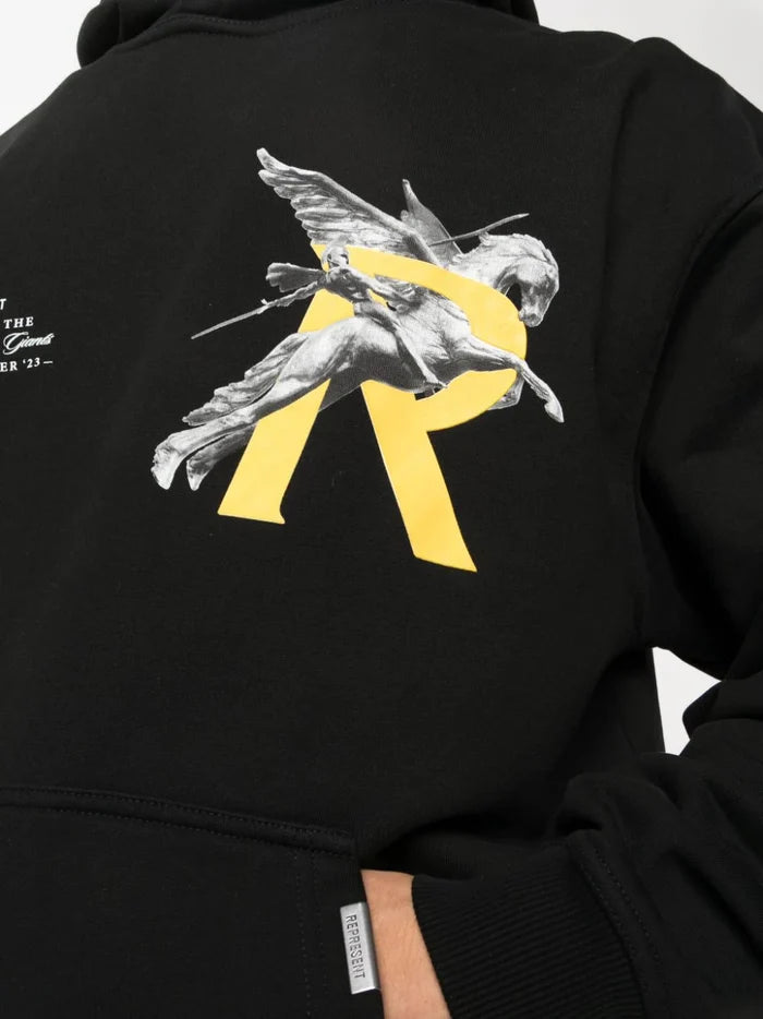 REPRESENT Giants Logo-Print Cotton Hoodie Black - MAISONDEFASHION.COM