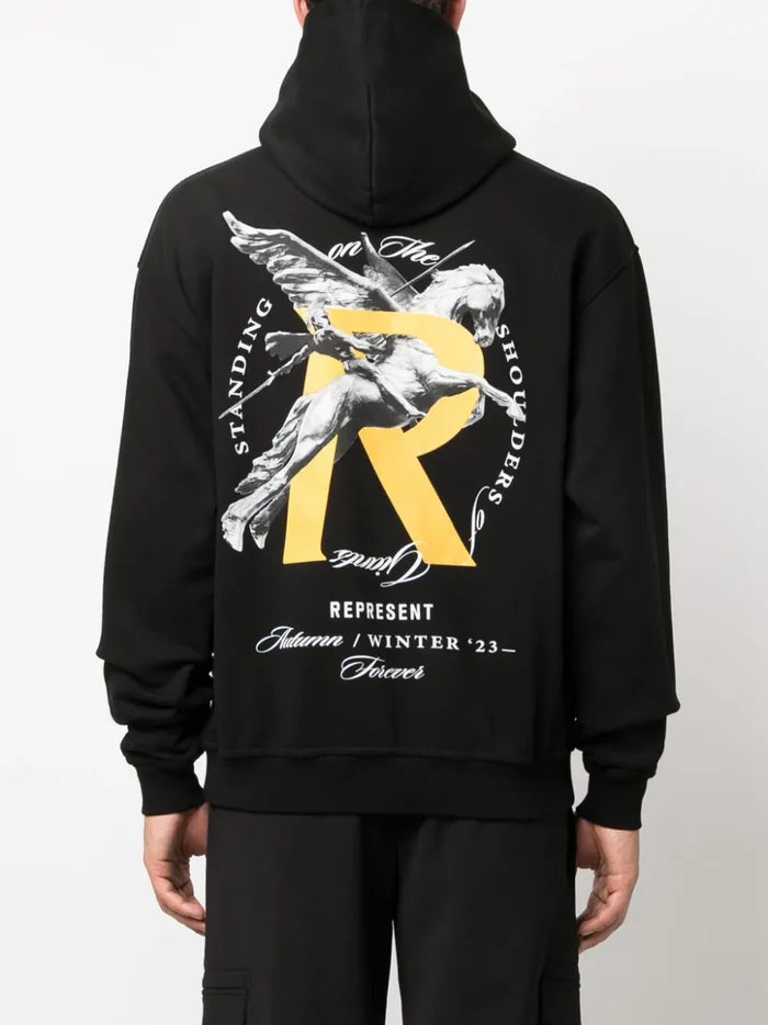 REPRESENT Giants Logo-Print Cotton Hoodie Black - MAISONDEFASHION.COM