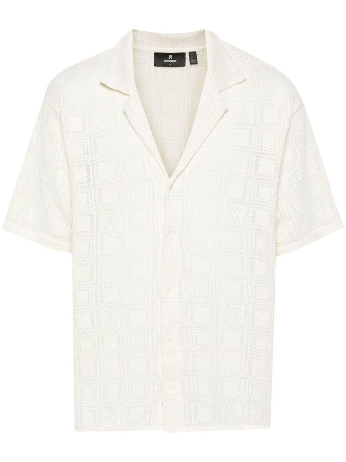 REPRESENT Lace Knitted Organic Cotton Shirt Chalk - MAISONDEFASHION.COM
