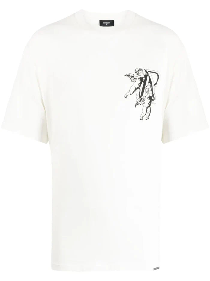 REPRESENT Cherub Initial logo-print cotton T-shirt Flat White - MAISONDEFASHION.COM