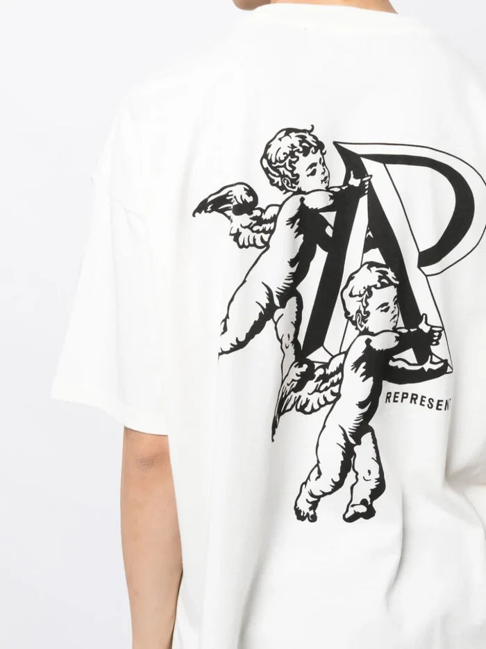 REPRESENT Cherub Initial logo-print cotton T-shirt Flat White - MAISONDEFASHION.COM