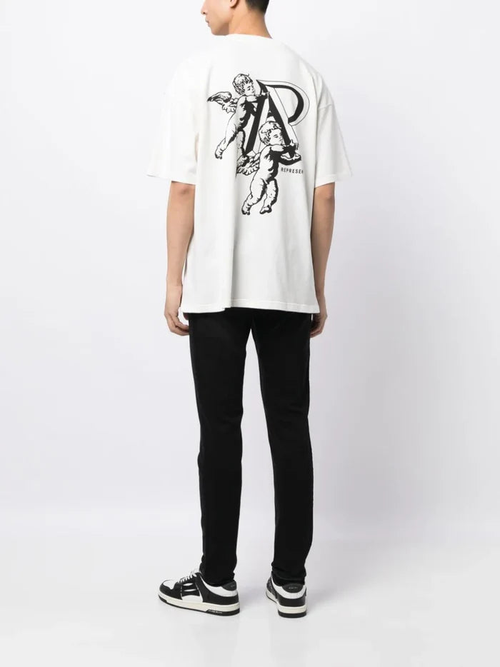 REPRESENT Cherub Initial logo-print cotton T-shirt Flat White - MAISONDEFASHION.COM