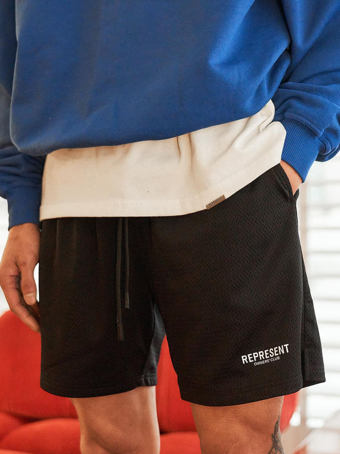 REPRESENT Owners Club Mesh Shorts Black - MAISONDEFASHION.COM