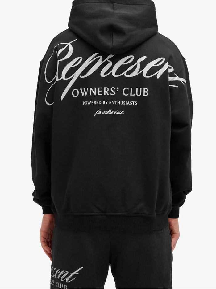REPRESENT Owners Club Script Hoodie Black - MAISONDEFASHION.COM