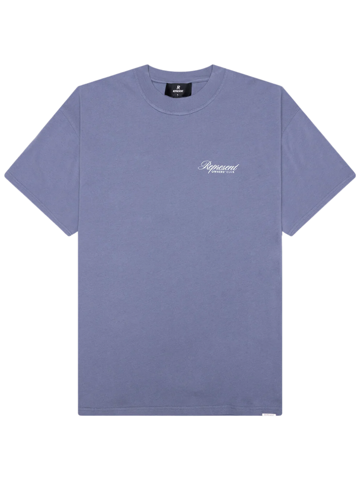 REPRESENT Owners Club Script T-Shirt Dusty Blue - MAISONDEFASHION.COM