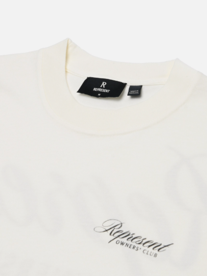REPRESENT Owners Club Script T-Shirt Flat White - MAISONDEFASHION.COM