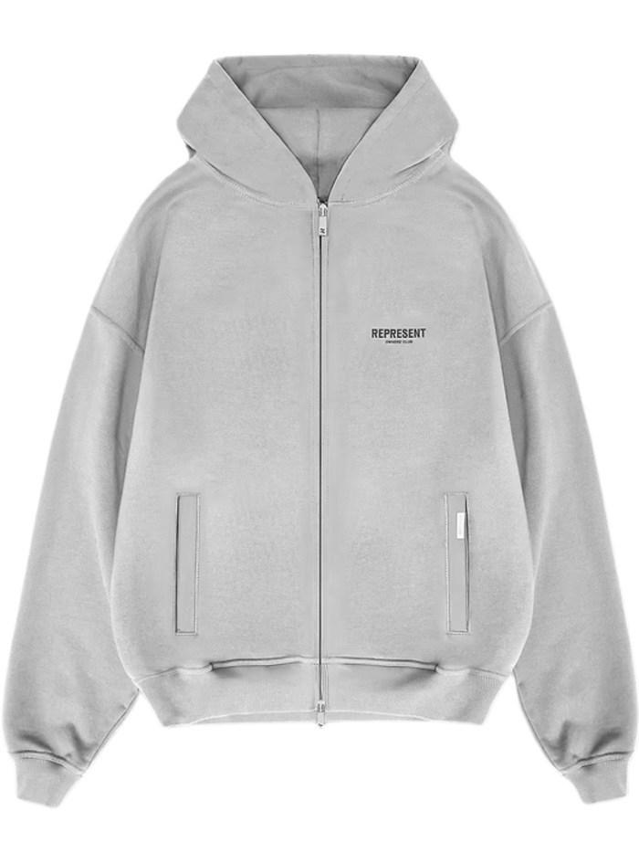 REPRESENT Owners Club Zip Hoodie Ash Grey - MAISONDEFASHION.COM