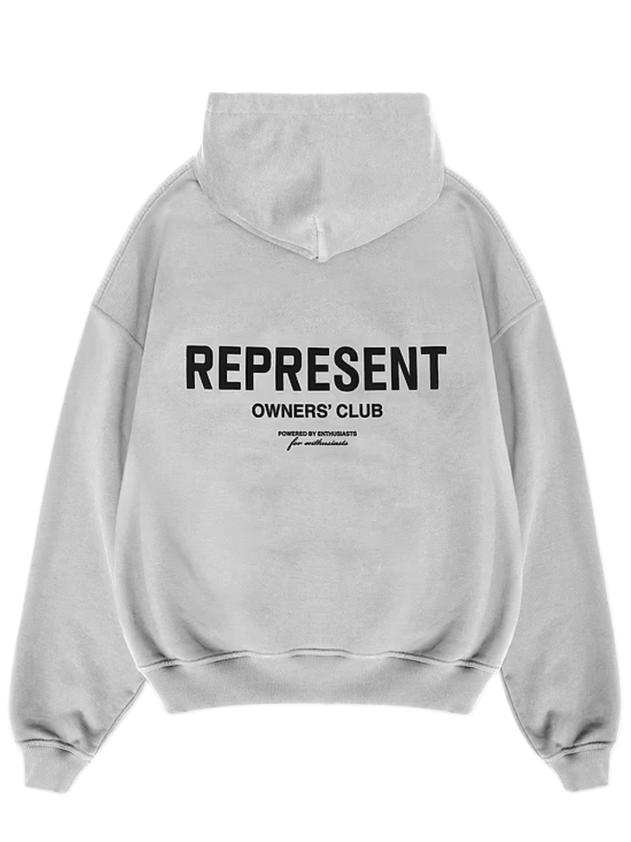 REPRESENT Owners Club Zip Hoodie Ash Grey - MAISONDEFASHION.COM