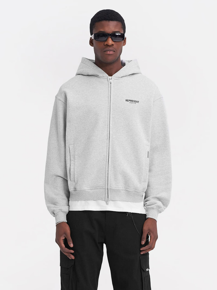 REPRESENT Owners Club Zip Hoodie Ash Grey - MAISONDEFASHION.COM