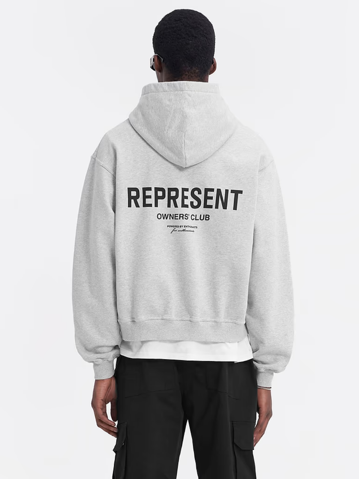 REPRESENT Owners Club Zip Hoodie Ash Grey - MAISONDEFASHION.COM