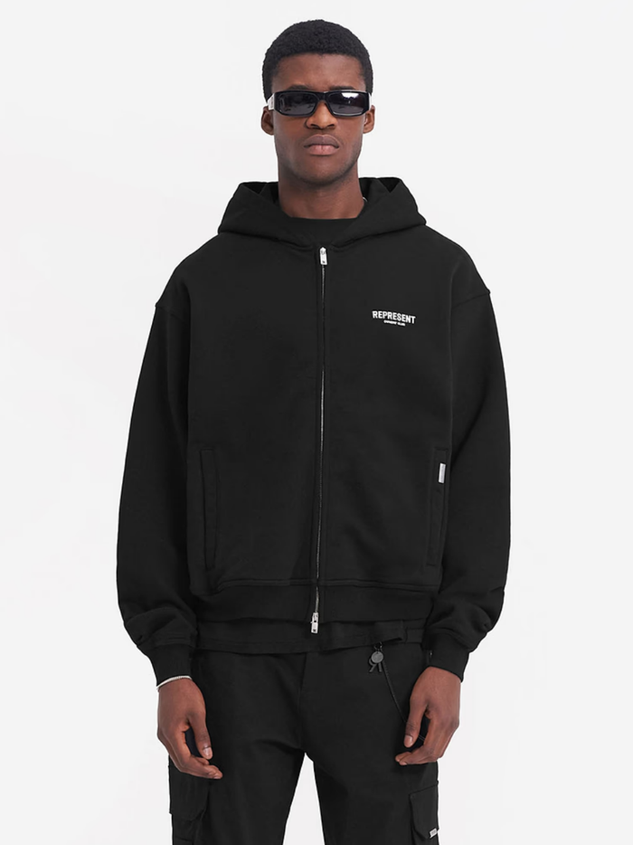 REPRESENT Owners Club Zip Hoodie Black - MAISONDEFASHION.COM