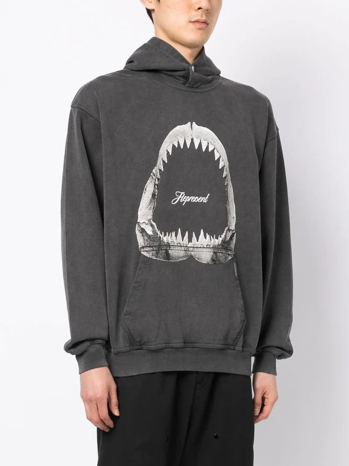 REPRESENT Shark Jaws Hoodie Vintage Grey - MAISONDEFASHION.COM