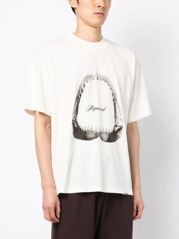 REPRESENT Shark Jaws T-Shirt Flat White - MAISONDEFASHION.COM