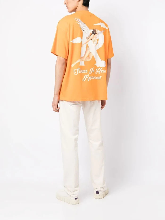 REPRESENT Storms in Heaven T-Shirt Neon Orange - MAISONDEFASHION.COM