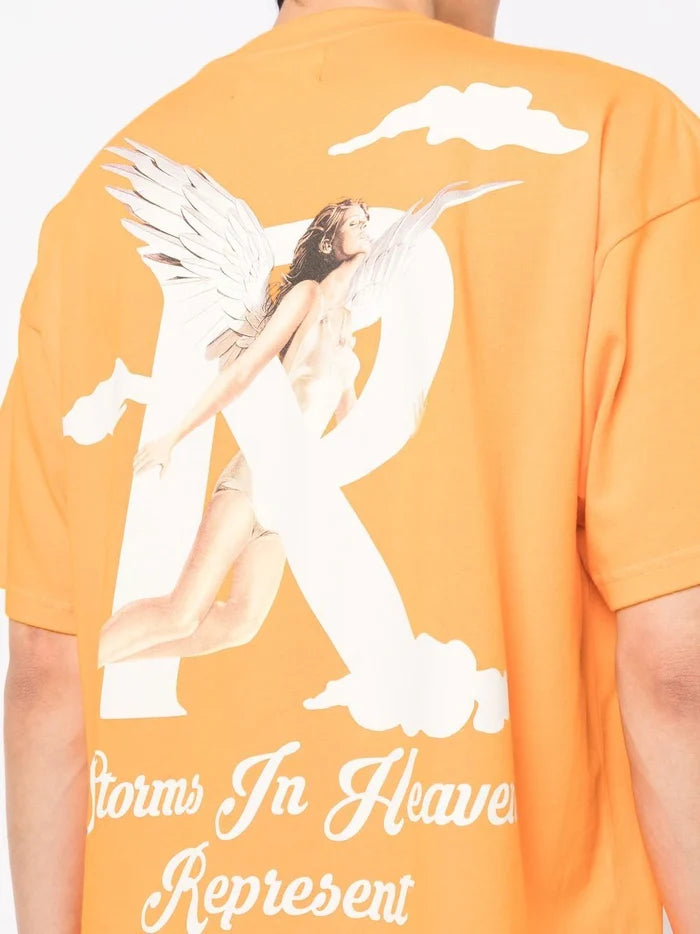 REPRESENT Storms in Heaven T-Shirt Neon Orange - MAISONDEFASHION.COM