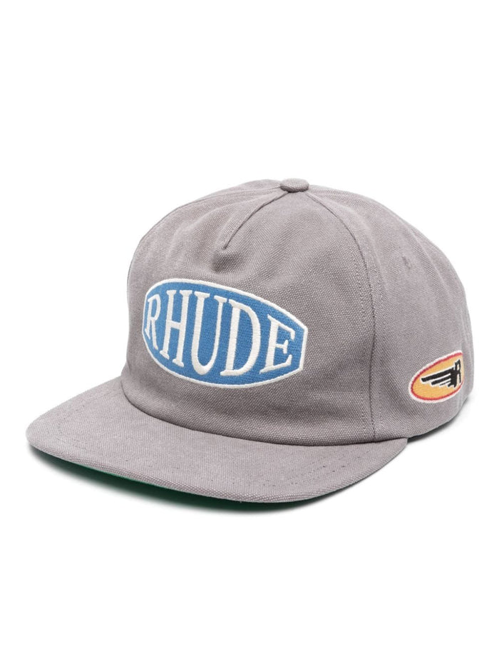 RHUDE MEN Rally Washed Canvas Hat Elephant Grey - MAISONDEFASHION.COM