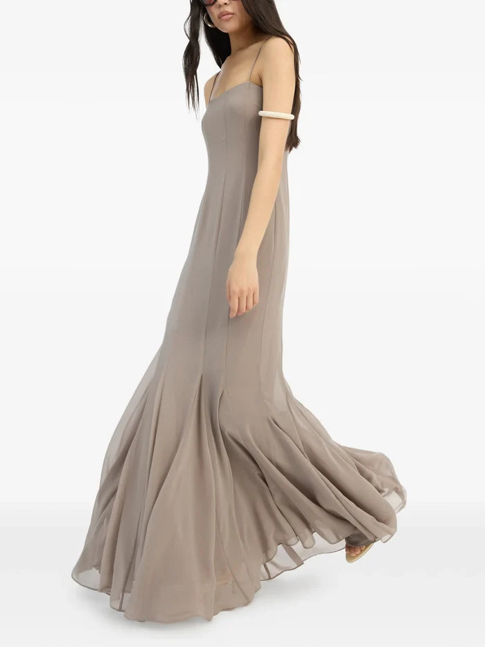 ROTATE BIRGER CHRISTENSEN WOMEN Chiffon Maxi Strap Dress Taupe