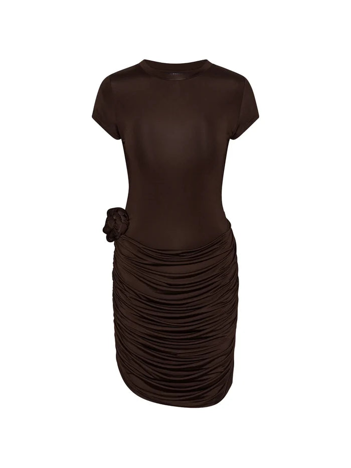 ROTATE BIRGER CHRISTENSEN WOMEN Draped Mini Dress Dark Brown