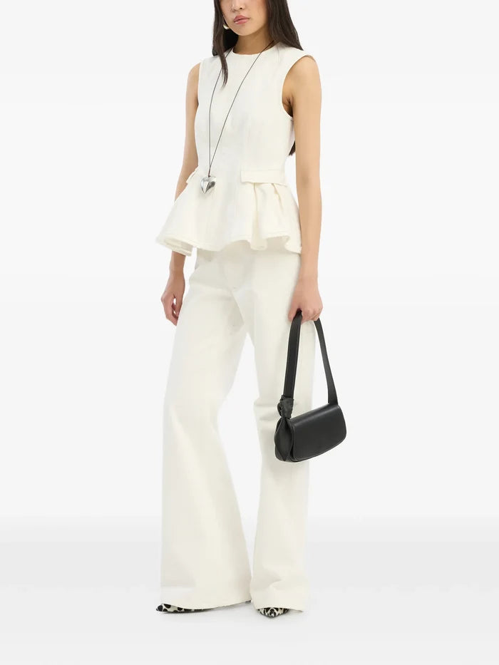 ROTATE BIRGER CHRISTENSEN WOMEN Peplum Denim Top White Denim