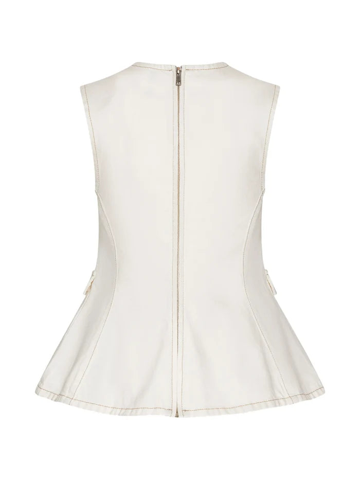 ROTATE BIRGER CHRISTENSEN WOMEN Peplum Denim Top White Denim