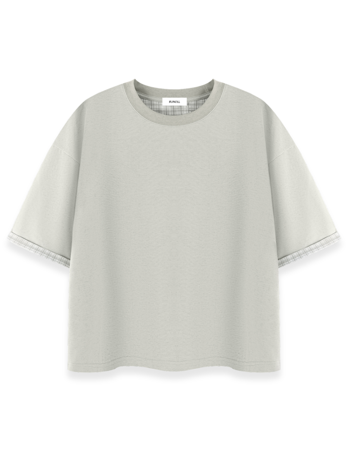 RUNDLE Boxy Double-Layer T-Shirt Light Grey/Plaid Grey