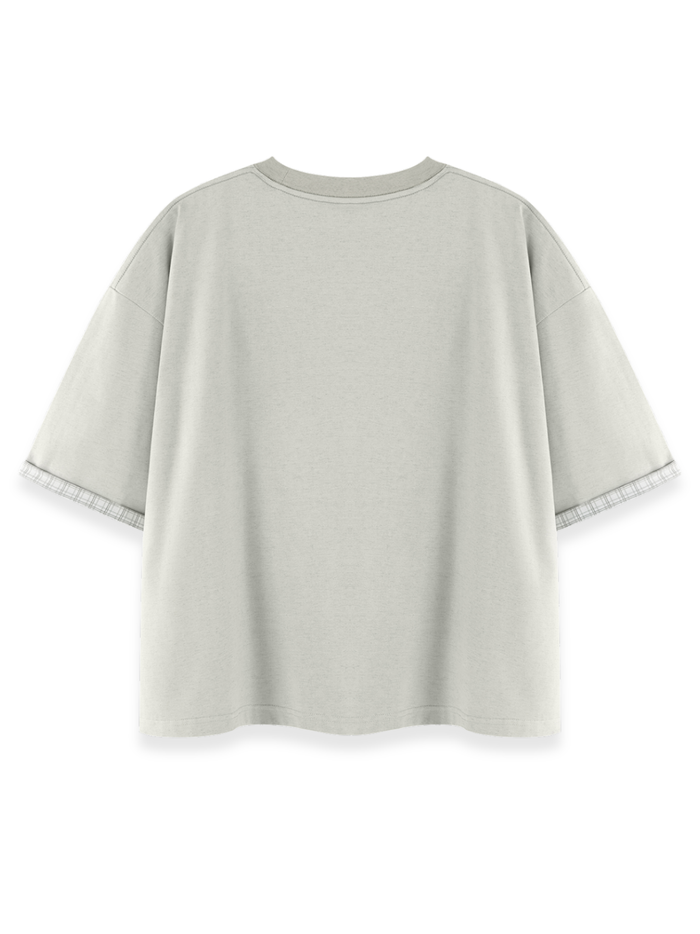 RUNDLE Boxy Double-Layer T-Shirt Light Grey/Plaid Grey