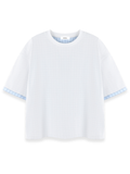 RUNDLE Boxy Double-Layer T-Shirt White/Plaid Blue