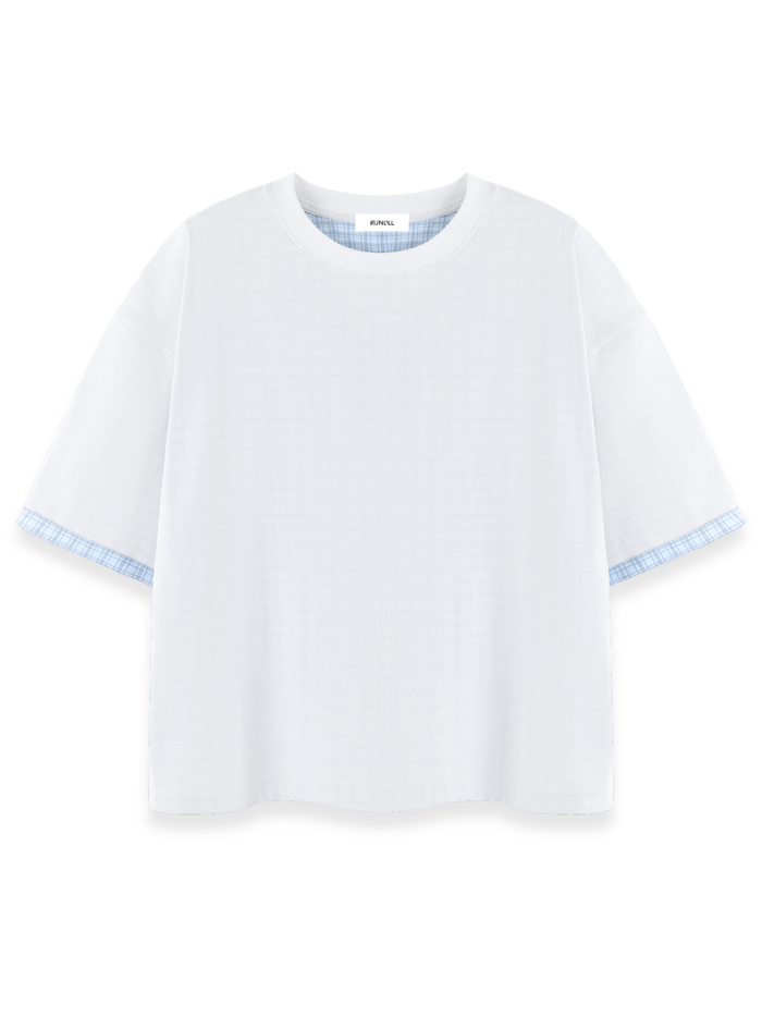 RUNDLE Boxy Double-Layer T-Shirt White/Plaid Blue