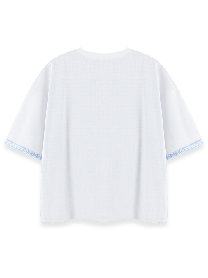 RUNDLE Boxy Double-Layer T-Shirt White/Plaid Blue