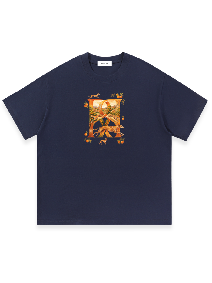RUNDLE Galgo Graphic Print Cotton T-Shirt Navy