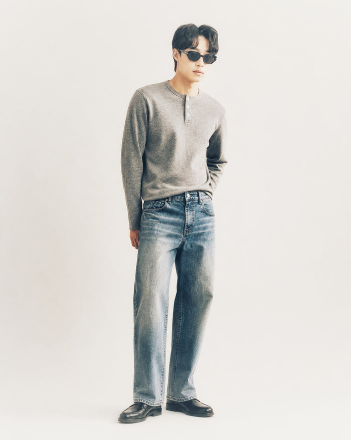 RUNDLE Long Sleeve Henley T-Shirt Grey