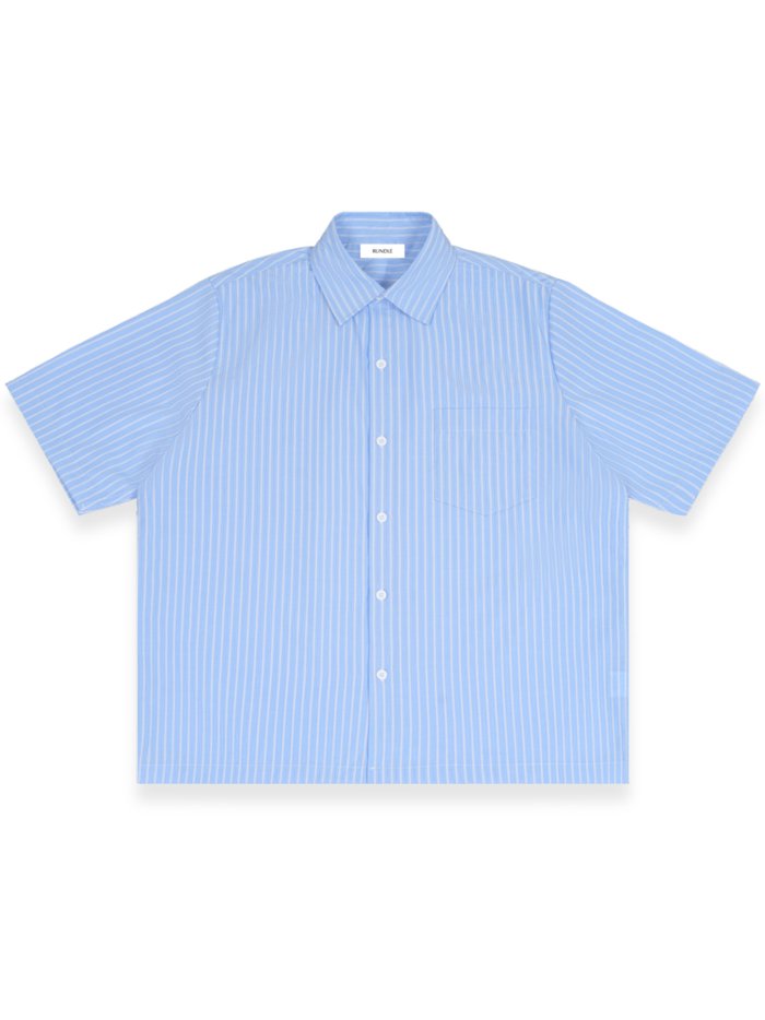 RUNDLE Striped Boxy Short Sleeve Shirt Coastal Blue