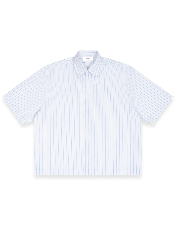 RUNDLE Striped Boxy Short Sleeve Shirt White