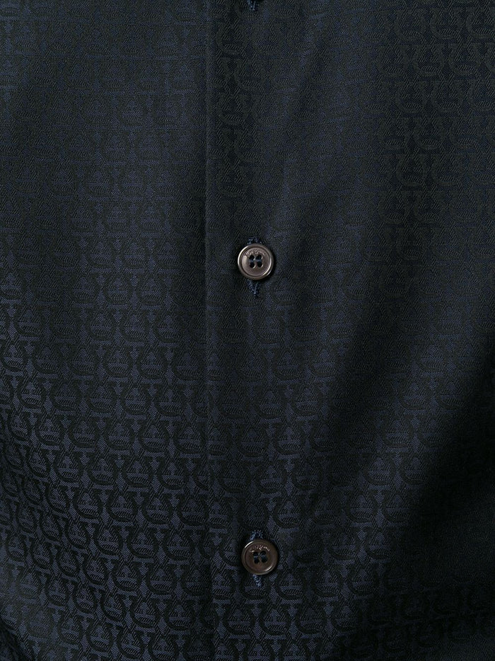 SALVATORE FERRAGAMO Gancini Printed Shirt Navy - MAISONDEFASHION.COM
