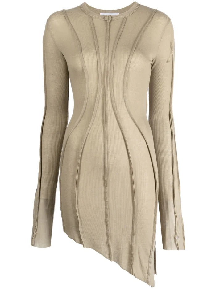 SAMI MIRO VINTAGE Asymmetric Long Sleeve Mini Dress Taupe - MAISONDEFASHION.COM