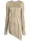 SAMI MIRO VINTAGE Asymmetric Long Sleeve Mini Dress Taupe - MAISONDEFASHION.COM