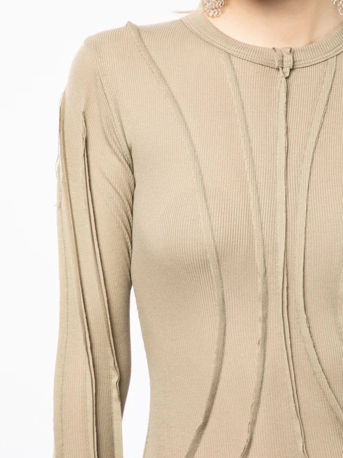 SAMI MIRO VINTAGE Asymmetric Long Sleeve Mini Dress Taupe - MAISONDEFASHION.COM