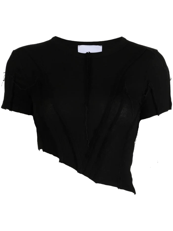 SAMI MIRO VINTAGE Asymmetric Short Sleeve T-Shirt Black - MAISONDEFASHION.COM