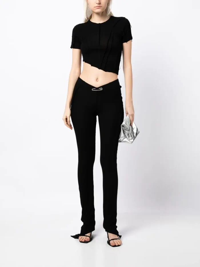 SAMI MIRO VINTAGE Asymmetric Short Sleeve T-Shirt Black - MAISONDEFASHION.COM